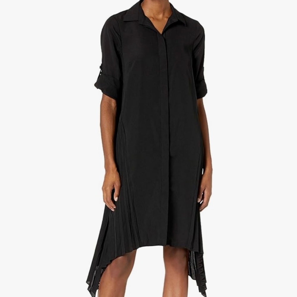 Halston Side Pleated Shirt Dress, Women’s Size 14, Black